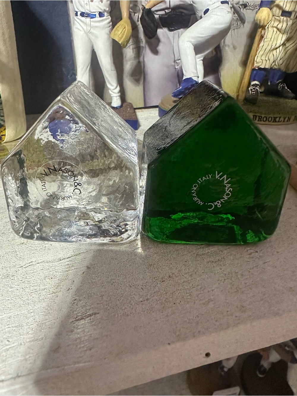 Murano Clear and Green Glass Decorative paper  weight V. NAson & Co.1970